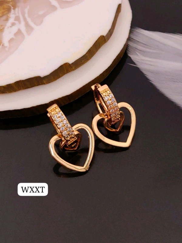 Kanaf π KANAF Rose Gold Imported Quality AD Diamond Studded Heart Bali | Stylish Romantic Earrings for Women & Girls