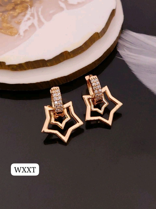 Kanaf π KANAF Rose Gold Imported Quality AD Diamond Studded Bali | Star Shape Elegant Earrings for Women & Girls