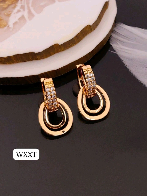 Kanaf 🌸 KANAF Rose Gold Imported Quality AD Diamond Studded Bali | Elegant Round Drop Earrings for Women & Girls