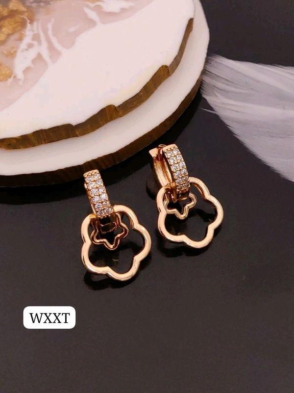 Kanaf 🌷 KANAF Rose Gold Imported Quality AD Diamond Studded Bali | Elegant Floral Drop Earrings for Women & Girls