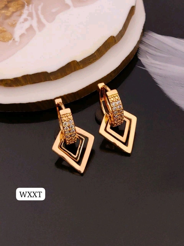 Kanaf ๐น KANAF Rose Gold Imported Quality AD Diamond Studded Bali | Stylish Square Drop Earrings for Women & Girls