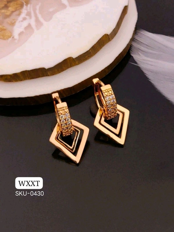 Kanaf 🌹 KANAF Rose Gold Imported Quality AD Diamond Studded Bali | Stylish Square Drop Earrings for Women & Girls