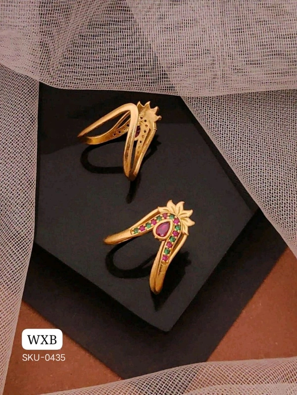 Kanaf π« KANAF Diamond AD Gold Plated Ghoda Free Size Ring π | Elegant Adjustable Ring with Multi-Colour Stones