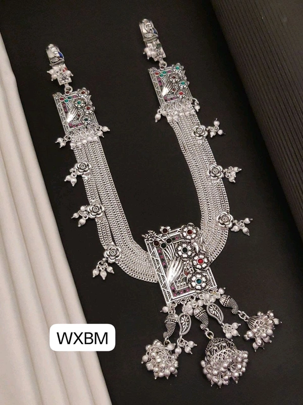 Kanaf 💫 KANAF Fancy Silver Diamond Oxidised Kandora | Heavy Antique Waist Belt | Floral Temple Design | Premium Bridal Jewellery