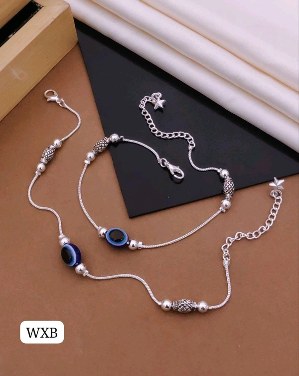 Kanaf ๐ซ KANAF Silver Fancy Payal for Women & Girls | Blue Stone with Antique Bead Design | Adjustable Chain | Stylish Daily & Party Wear Anklet