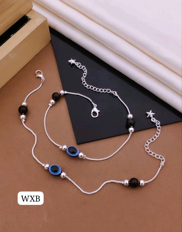 Kanaf 💫 KANAF Silver Fancy Payal for Women & Girls | Blue & Black Beaded Anklet | Elegant Silver Finish | Stylish Daily & Party Wear