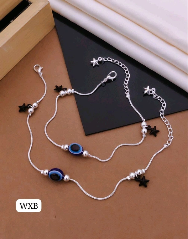 Kanaf 💫 KANAF Silver Fancy Payal for Women & Girls | Blue Stone with Black Star Charms | Oxidised Silver Finish | Stylish Daily & Party Wear Anklet