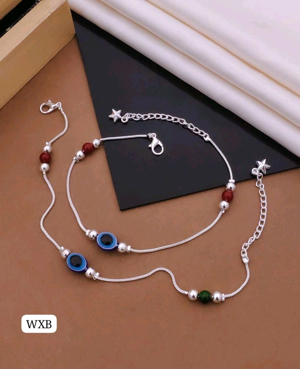 Kanaf 💫 KANAF Silver Fancy Payal for Women & Girls | Multi-Color Stone Beaded Anklet | Elegant Oxidised Silver Finish | Daily & Party Wear