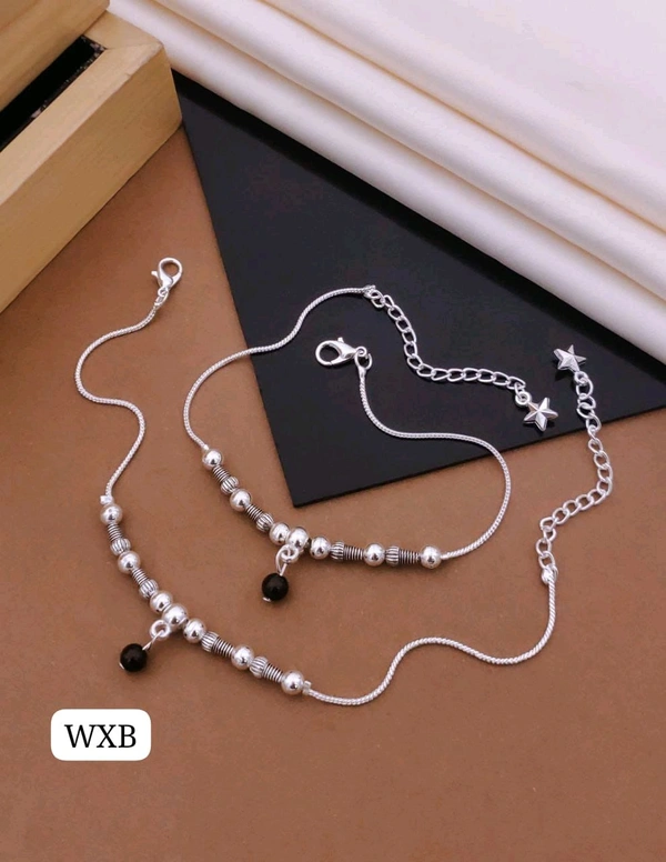 Kanaf 💫 KANAF Silver Fancy Payal for Women & Girls | Elegant Beaded Anklet with Black Bead Charm | Oxidised Silver Finish | Daily & Party Wear