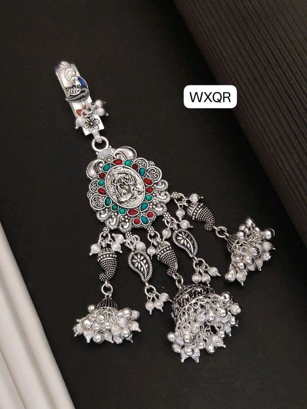 Kanaf 💫 KANAF Fancy Silver Diamond Oxidised Juda | Heavy Quality Antique Floral Design Hair Accessory