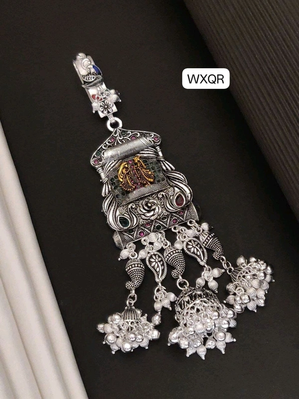 Kanaf 💫 KANAF Fancy Silver Diamond Oxidised Juda | Antique Temple Design | Heavy Quality Traditional Hair Accessory