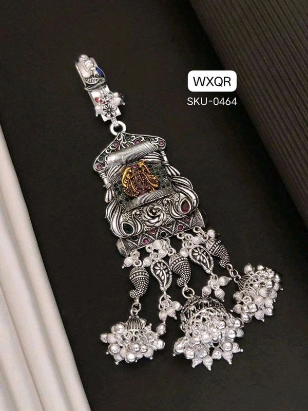 Kanaf 💫 KANAF Fancy Silver Diamond Oxidised Juda | Antique Temple Design | Heavy Quality Traditional Hair Accessory