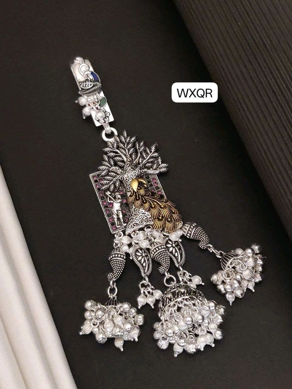 Kanaf 💫 KANAF Fancy Silver Diamond Oxidised Juda | Heavy Quality Peacock Design | Traditional Hair Accessory