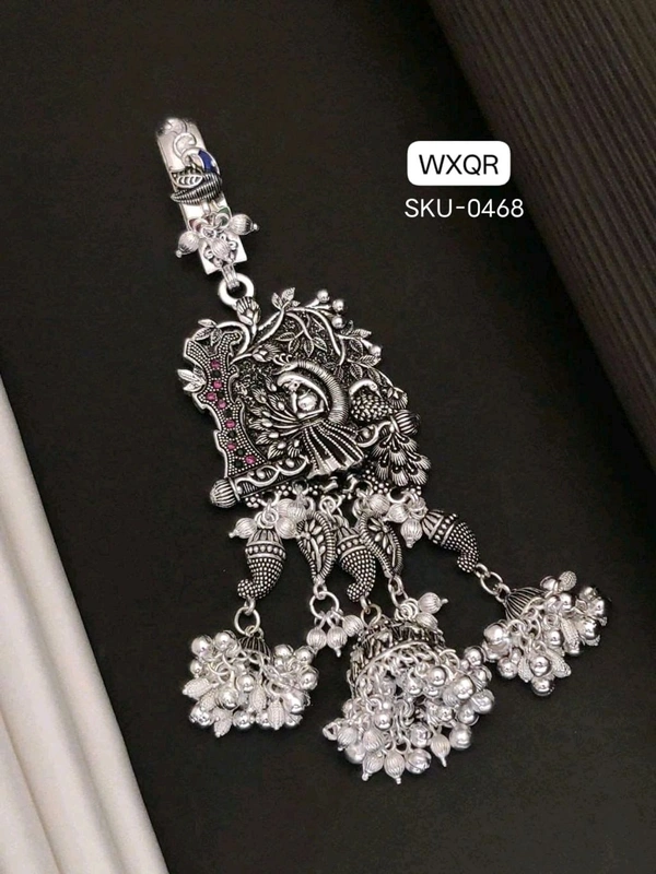 Kanaf 💫 KANAF Fancy Silver Diamond Oxidised Juda | Heavy Quality Peacock Design | Traditional Hair Accessory