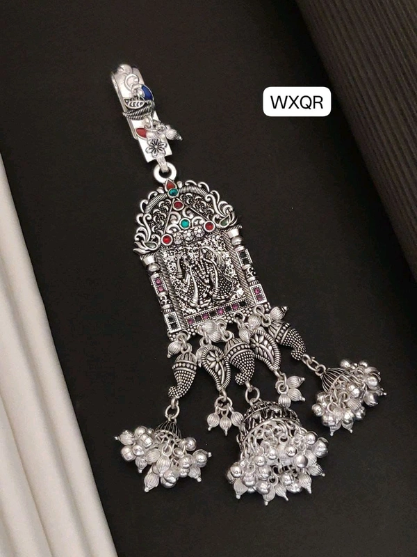 Kanaf 💫 KANAF Fancy Silver Diamond Oxidised Juda | Heavy Quality Temple Design | Traditional Hair Accessory