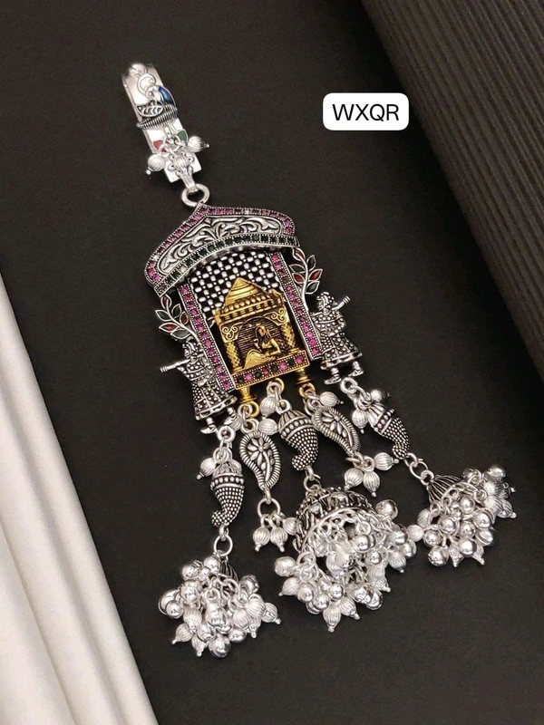 Kanaf 💫 KANAF Fancy Silver Diamond Oxidised Juda | Heavy Quality Hair Accessory | Traditional Temple Design