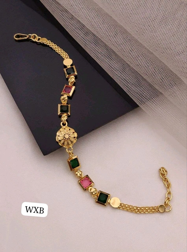 Kanaf π KANAF Fancy Multi AD Casting Bracelet | Green & Pink Stones | Micro Gold Plating | Daily Wear π«