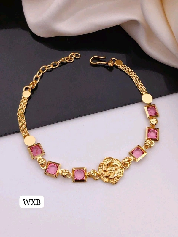 Kanaf π KANAF Fancy Multi AD Casting Bracelet | Pink Square Stones | Micro Gold Plating | Daily Wear π«