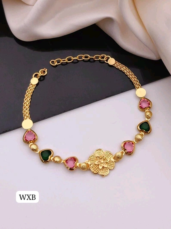 Kanaf 🌸 KANAF Fancy Multi AD Casting Bracelet | Heart-Shaped Stones | Micro Gold Plating | Daily Wear Adjustable Bracelet for Women