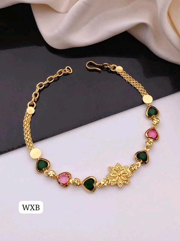 Kanaf π KANAF Fancy Multi AD Casting Bracelet | Heart Stone Design | Micro Gold Plating | Adjustable Daily Wear Bracelet for Women