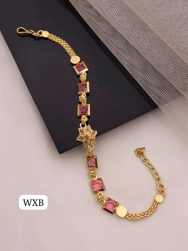Kanaf ๐ KANAF Fancy Multi AD Casting Bracelet | Pink Square Stones | Micro Gold Plating | Daily Wear ๐ซ
