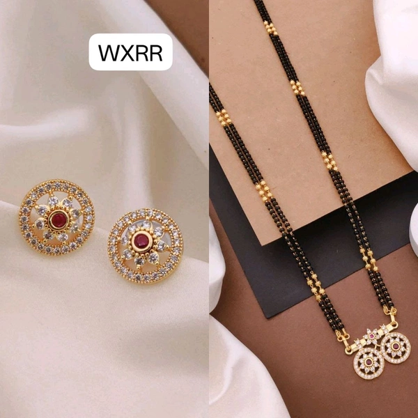 Kanaf π KANAF AD Fancy Vati Mangalsutra with Matching Tops | Shagun Style | 2-Line 30" | Brass Micro Gold Plating | Daily Wear Jewellery Set π