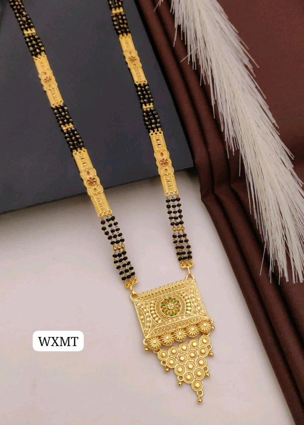 Kanaf π KANAF Fancy Meena Casting MS | 3-Line Black Beads | Micro Gold Polish | Traditional Daily Wear Mangalsutra π