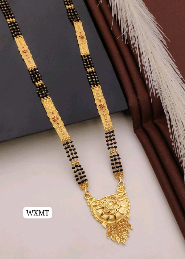 Kanaf π KANAF Fancy Meena Casting Mangalsutra | 3-Line Black Bead Design | Micro Gold Polish | Traditional Daily Wear Jewellery π