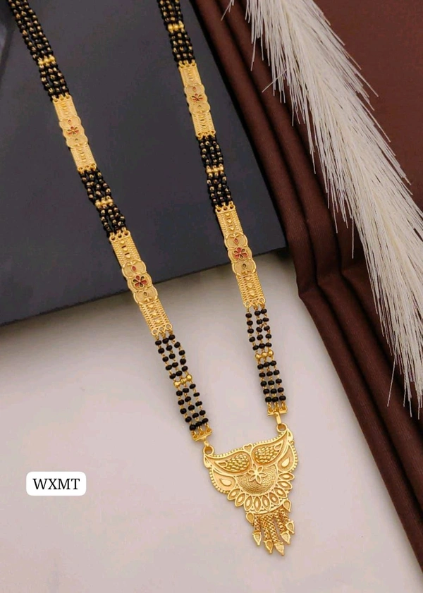 Kanaf π KANAF Fancy Meena Casting Mangalsutra | 3-Line Black Bead Traditional Design | Micro Gold Plated | Elegant Daily Wear Jewellery π