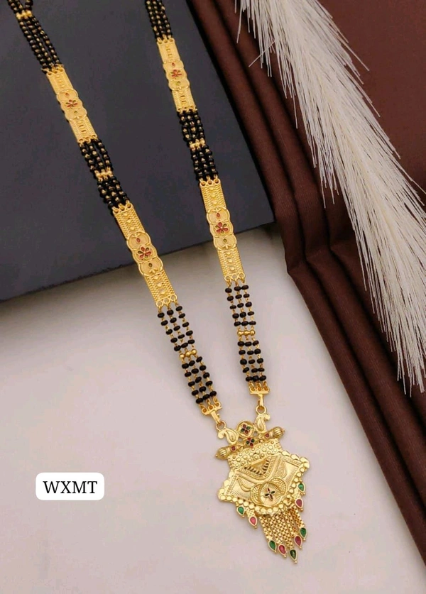 Kanaf π KANAF Fancy Meena Casting Mangalsutra | 3-Line Black Bead Design | Micro Gold Polish | Traditional Daily Wear Jewellery π