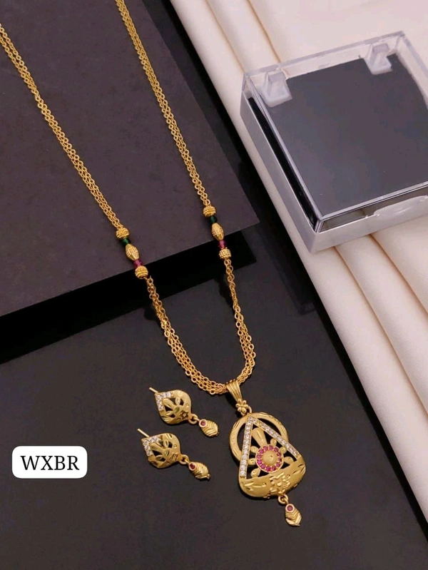 Kanaf ✨ KANAF Fancy Pendant Set | 1 Gram Gold Forming Plating | 3-Line CNC Satari Fancy Mala Chain | 18" Micro Gold Polish | Daily Wear ✨