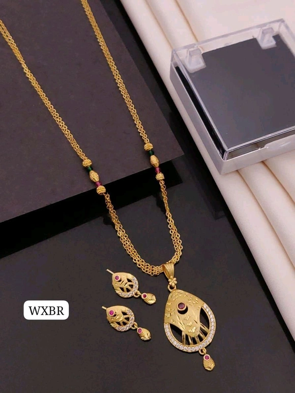 Kanaf ✨ KANAF Fancy Pendant Set | 1 Gram Gold Forming Plating | Daily Wear | 3-Line CNC Satari Fancy Mala Chain (18") | Micro Gold Polish ✨