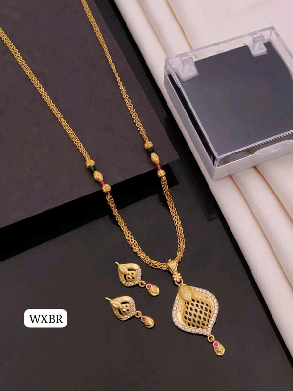 Kanaf π KANAF Fancy Pendant Set | 1 Gram Gold Forming Plating | 3 Line CNC Satari Fancy Mala Chain 18β | Micro Gold Plated Daily Wear Jewellery for Women