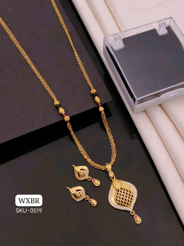 Kanaf ๐ KANAF Fancy Pendant Set | 1 Gram Gold Forming Plating | 3 Line CNC Satari Fancy Mala Chain 18โ | Micro Gold Plated Daily Wear Jewellery for Women