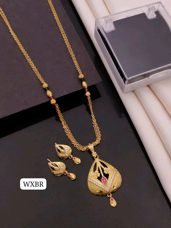 Kanaf ✨ KANAF Fancy Pendant Set | 1 Gram Gold Forming Plating | Daily Wear | 3-Line CNC Satari Fancy Mala Chain (18") | Micro Gold Polish ✨