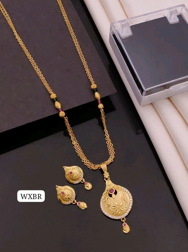 Kanaf ✨ KANAF Fancy Pendant Set | 1 Gram Gold Forming Plating | Daily Wear | 3-Line CNC Satari Fancy Mala Chain (18") | Micro Gold Polish ✨