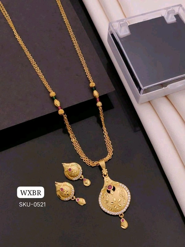 Kanaf ✨ KANAF Fancy Pendant Set | 1 Gram Gold Forming Plating | Daily Wear | 3-Line CNC Satari Fancy Mala Chain (18") | Micro Gold Polish ✨