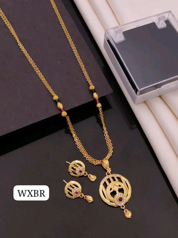 Kanaf ✨ KANAF Fancy Pendant Set | 1 Gram Gold Forming Plating | Daily Wear | 3-Line CNC Satari Fancy Mala Chain (18") | Micro Gold Polish ✨