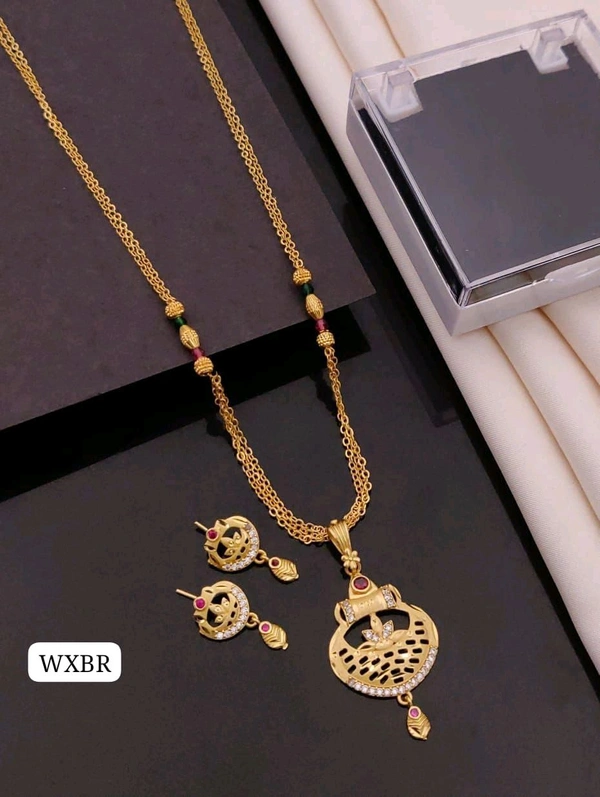 Kanaf ✨ KANAF Fancy Pendant Set | 1 Gram Gold Forming Plating | Daily Wear | 3-Line CNC Satari Fancy Mala Chain (18") | Micro Gold Polish ✨