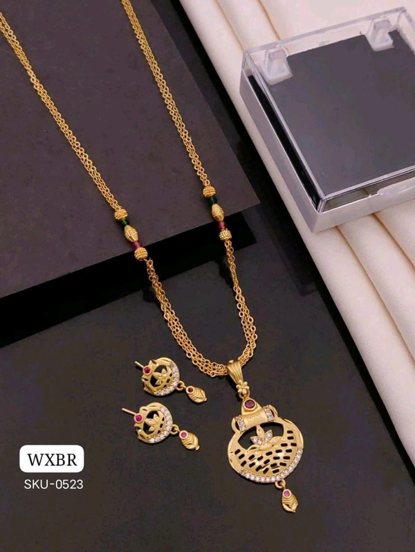 Kanaf ✨ KANAF Fancy Pendant Set | 1 Gram Gold Forming Plating | Daily Wear | 3-Line CNC Satari Fancy Mala Chain (18") | Micro Gold Polish ✨