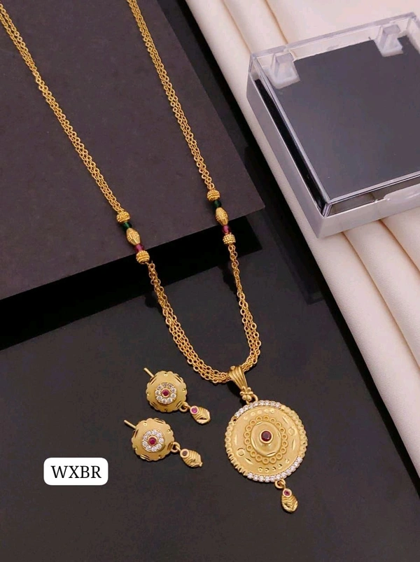 Kanaf ✨ KANAF Fancy Pendant Set | 1 Gram Gold Forming Plating | Daily Wear | 3-Line CNC Satari Fancy Mala Chain (18") | Micro Gold Polish ✨