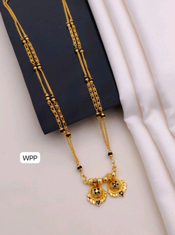 Kanaf ✨ KANAF 18" Short Marathi Mangalsutra (Sort Marathi Ms Dokiyu) | Traditional 1 Gram Gold Forming Design with Dual Leaf Pendants & Black Bead Chain ✨