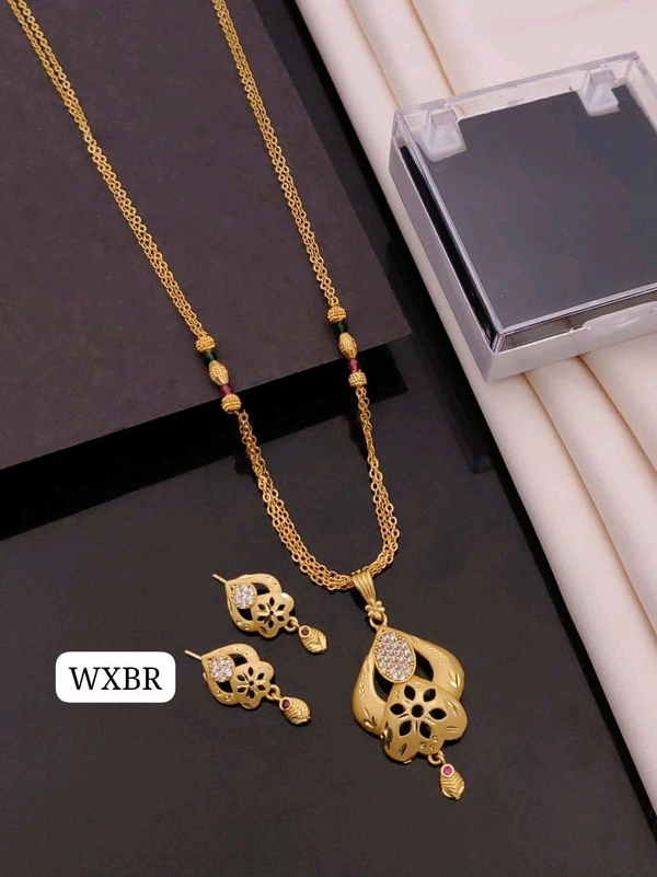 Kanaf ✨ KANAF Fancy Pendant Set | 1 Gram Gold Forming Plating | Daily Wear | 3-Line CNC Satari Fancy Mala Chain (18") | Micro Gold Polish ✨