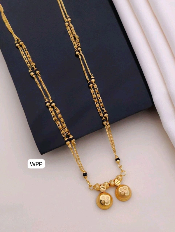 Kanaf ✨ KANAF 18" Short Marathi Mangalsutra (Sort Marathi Ms Dokiyu) | Traditional Gold Forming Black Bead Chain with Dual Round Pendant ✨