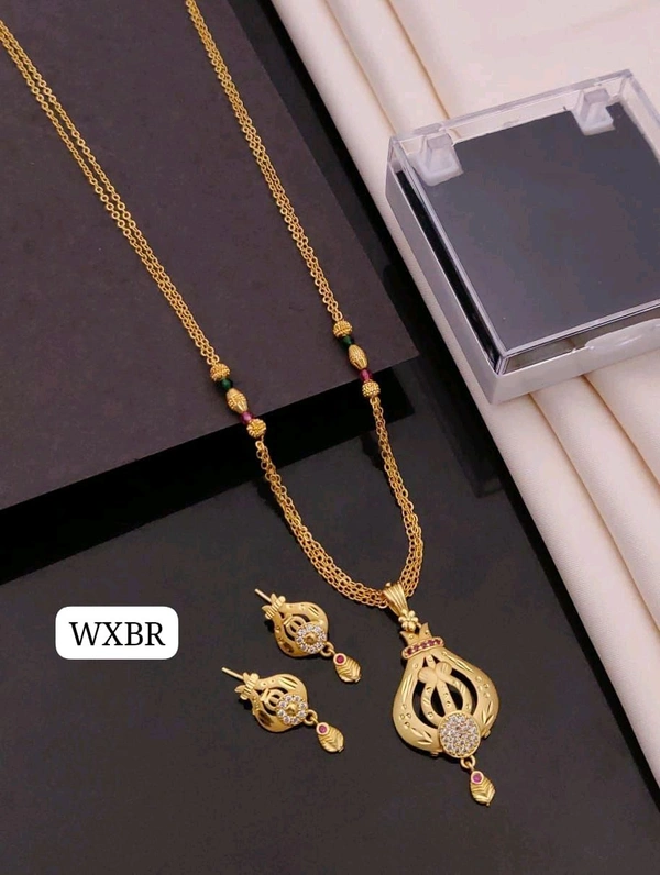 Kanaf ✨ KANAF Fancy Pendant Set | 1 Gram Gold Forming Plating | Daily Wear with 3-Line CNC Satari Fancy Mala Chain (18") – Micro Gold Polish ✨