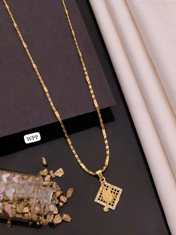 Kanaf ✨ KANAF Fancy AD Pendant with Imported Box Chain (18 Inch) | 1 Gram Gold Forming Plated Necklace ✨