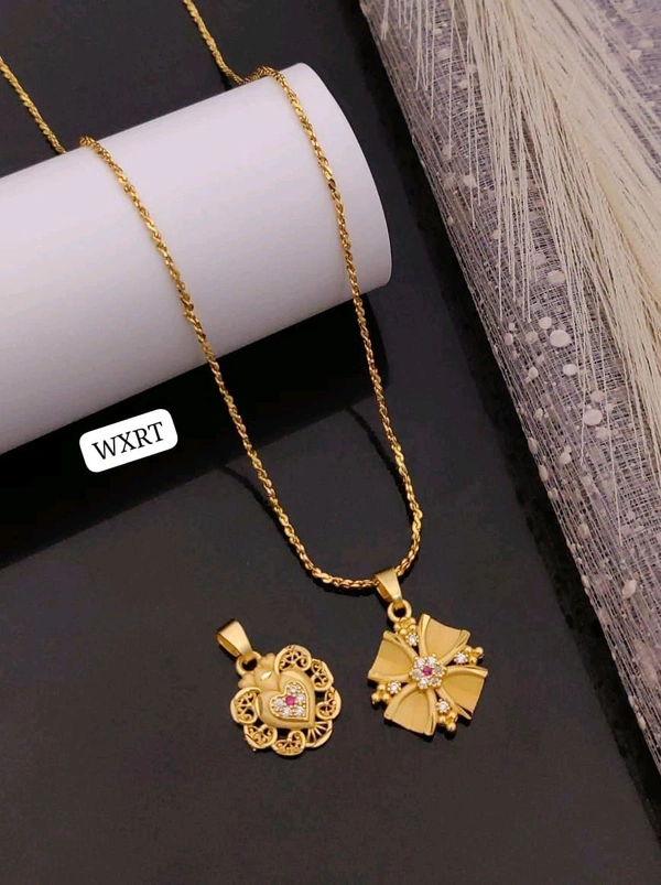 Kanaf ✨ KANAF CZ AD Fancy Pendant Combo (2 Pc) | 1 Gram Gold Forming Polish with Elegant Chain ✨