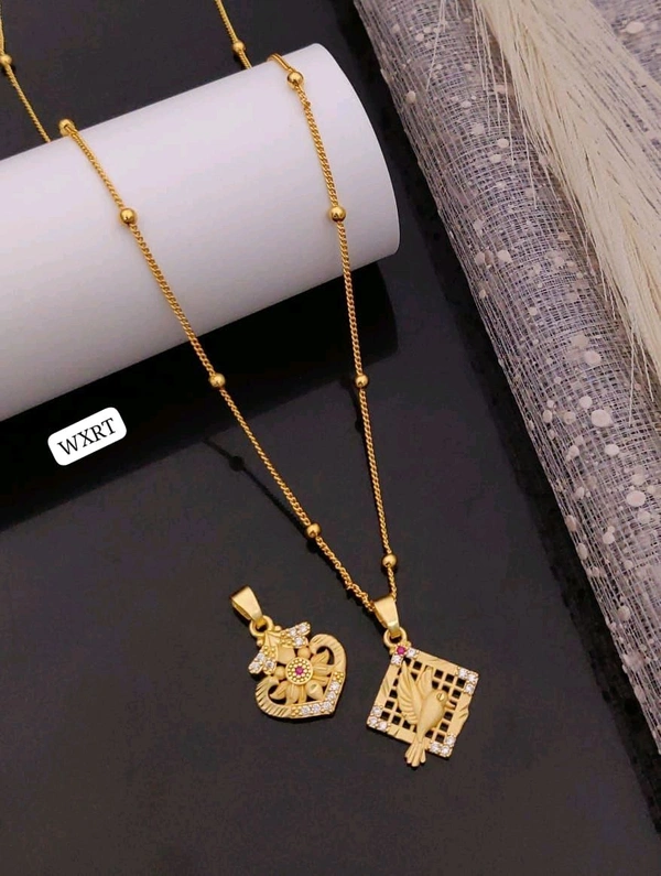 Kanaf ✨ KANAF CZ AD Fancy Pendant Combo (2 Pc) with 1 Gram Gold Forming Plating & Fancy Bead Chain ✨
