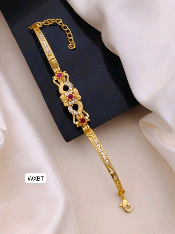 Kanaf ✨ KANAF AD Kada Bracelet – 1 Gram Gold Forming with Red Ruby & CZ Stones ✨