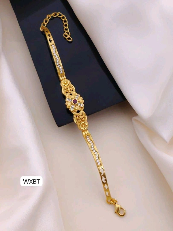 Kanaf ✨ KANAF AD Kada Bracelet – 1 Gram Gold Forming Plating with Ruby & CZ Stones ✨